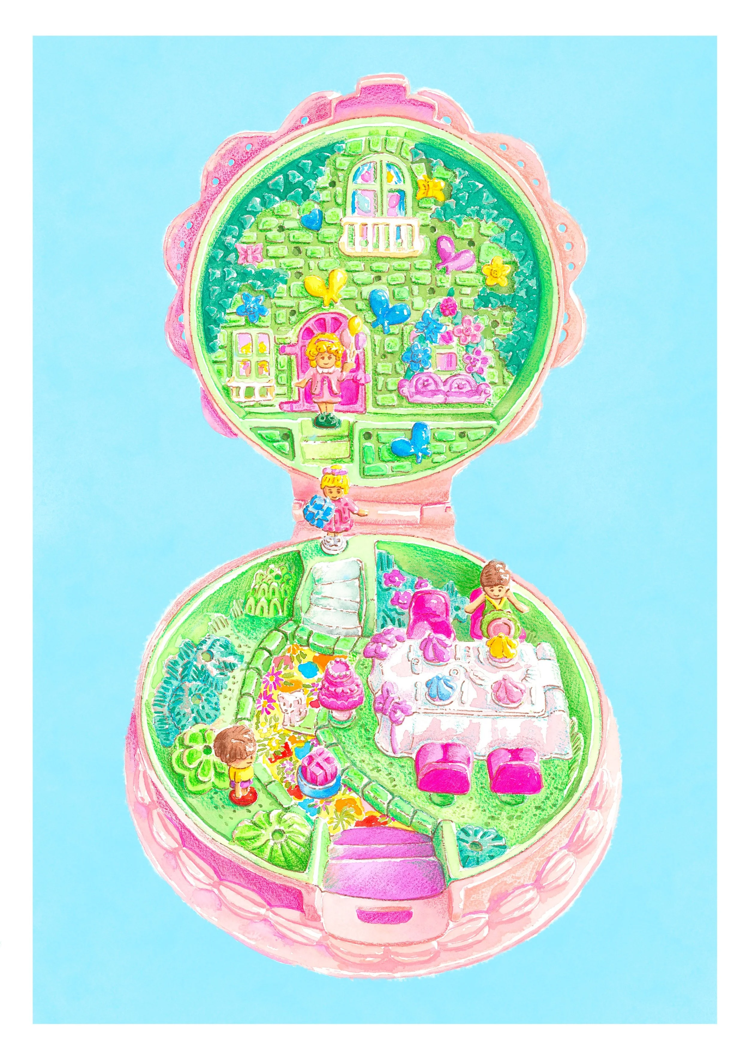 Polly Pocket Inspired Art Print - Nostalgic Tea Party Scene